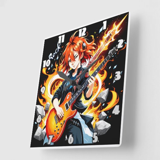 情熱的なミュージシャンがエレキギターを弾く スクエア壁時計 (傾斜)