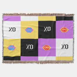 情熱的な唇とXOパターン スローブランケット