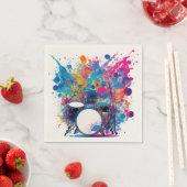 情熱的な色のスプラッシュに囲まれたドラム スタンダードカクテルナプキン (インサイチュ)