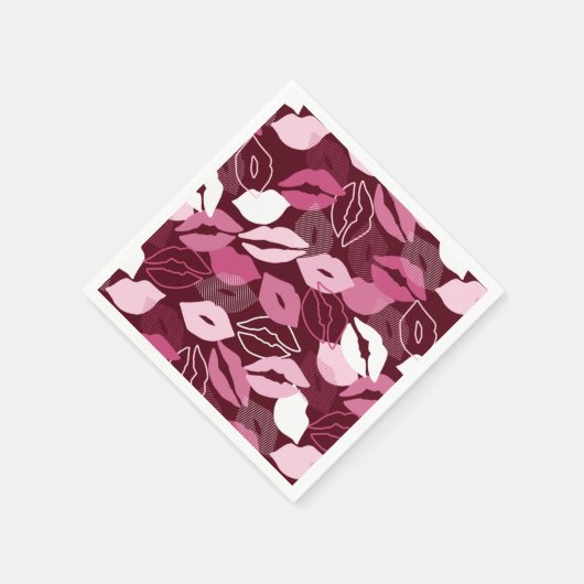 情熱的な赤ピンクの唇パタキスをするーン スタンダードカクテルナプキン (角)