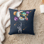 惑星おもしろいの気球を持つ宇宙飛行士 クッション (ブランケット)