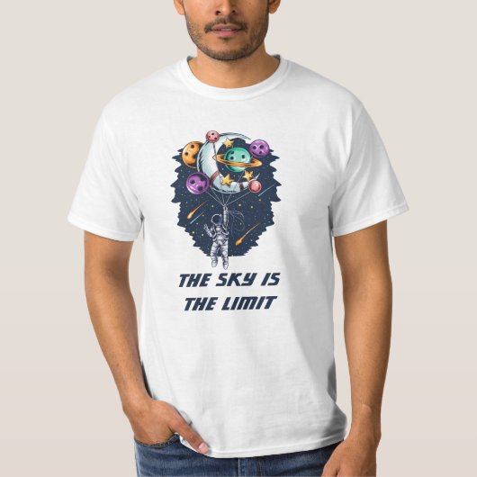 惑星おもしろいの気球を持つ宇宙飛行士 Tシャツ (正面)