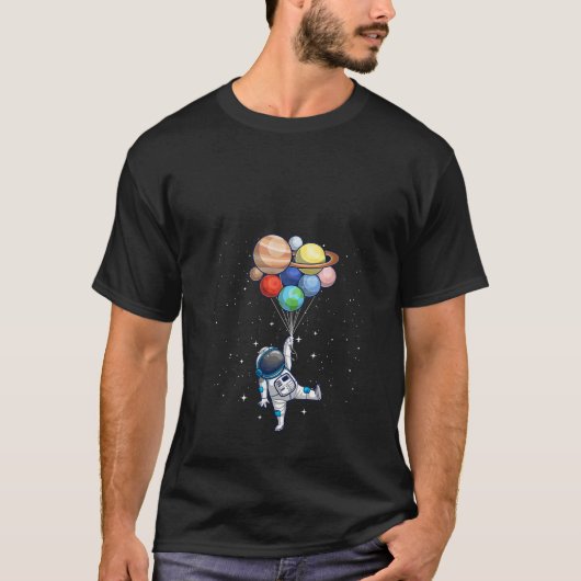 惑星おもしろいを手にした宇宙飛行士 Tシャツ (正面)