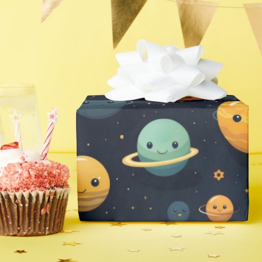 惑星おもしろい宇宙パターン ラッピングペーパー (誕生日パーティー)