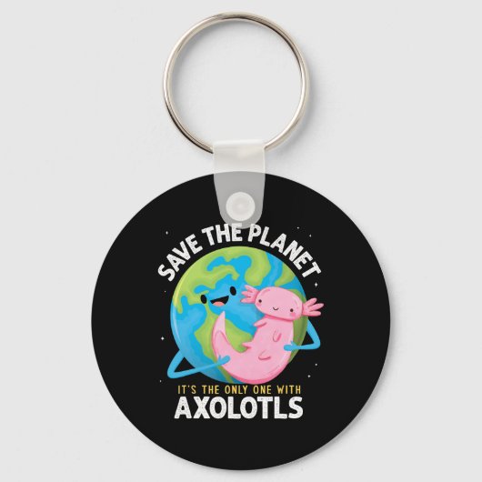 惑星おもしろいAxolotl男の子の女の子先生を保存 キーホルダー (正面)