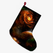 惑星および星が付いている素晴らしい宇宙 ラージクリスマスストッキング (正面 (吊り時))