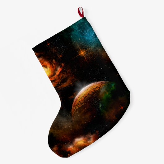 惑星および星が付いている素晴らしい宇宙 ラージクリスマスストッキング (裏面 (吊り時))
