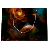 惑星および星が付いている素晴らしい宇宙 ラージペーパーバッグ (正面)