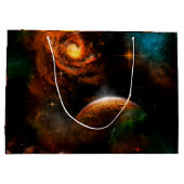 惑星および星が付いている素晴らしい宇宙 ラージペーパーバッグ (裏面)