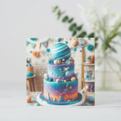 惑星お洒落テーマ子供の誕生日ケーキ カード (スタンド正面)