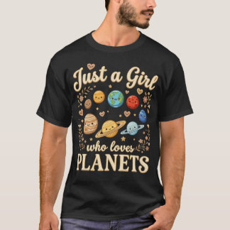 惑星が大好きな女の子のためのキュートな宇宙デザイン Tシャツ
