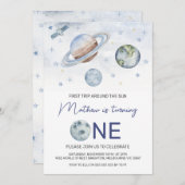 惑星が最初に太陽のまわりにの1番目の誕生日を旅行 招待状 (正面/裏面)