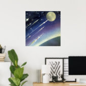惑星で宇宙を飛ぶヴィンテージSFロケット ポスター (ホームオフィス)