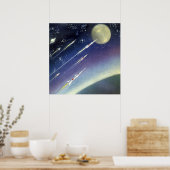 惑星で宇宙を飛ぶヴィンテージSFロケット ポスター (キッチン)