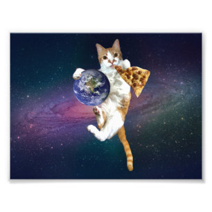 惑星とのピ食べ物ザを持つ猫 フォトプリント