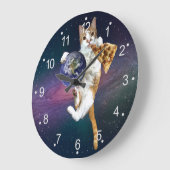 惑星とのピ食べ物ザを持つ猫 ラージ壁時計 (傾斜)