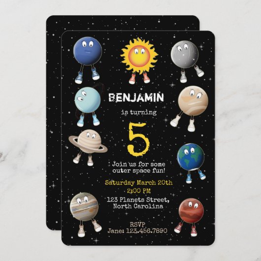 惑星とシステム太陽の子供の誕生日 招待状 (正面/裏面)