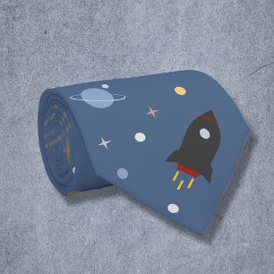 惑星とロケット、宇宙ブルーネックタイ ネクタイ