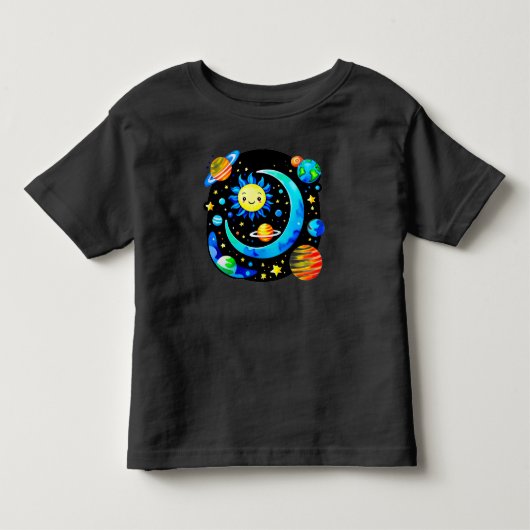 惑星と共にある鮮やかな地球儀 トドラーTシャツ (正面)
