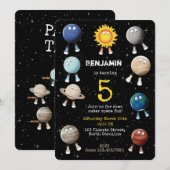 惑星と太陽系の子供の誕生日パーティー 招待状 (正面/裏面)