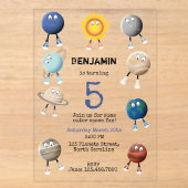 惑星と太陽系の子供の誕生日 アクリル招待状 (正面)