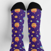 惑星と星のカラフルな宇宙パターン ソックス (上部)