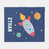 惑星と星の間でロケット発射、子どもたち フリースブランケット (正面(横))