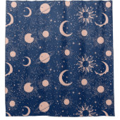 惑星と星パターン シャワーカーテン (正面)