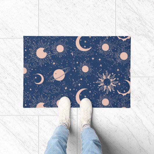 惑星と星パターン ドアマット (室内)