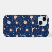 惑星と星パターン iPhone 15ケース (裏面横)