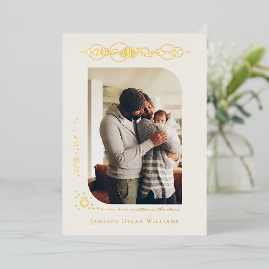 惑星と星〔占星術の〕十二宮図 |タウロスの誕生のお知らせ 箔招待状 (立ち正面)