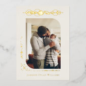 惑星と星〔占星術の〕十二宮図 |魚座の出産のお知らせ 箔招待状 (正面)