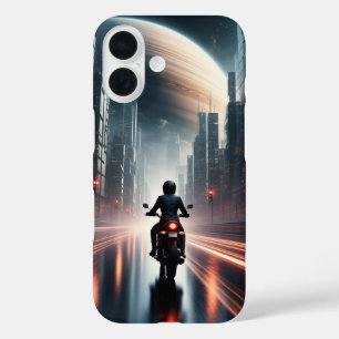 惑星と未来都市で乗馬する自動運転士 iPhone 16ケース