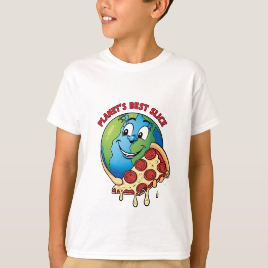 惑星のスライス最高のキッズのTシャツ – 笑顔の地球 Tシャツ (正面)