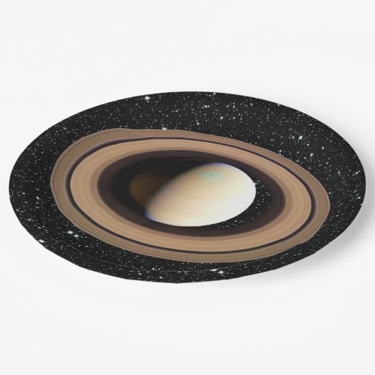 惑星の土星の星の背景(太陽系)の~~ ペーパープレート (アングル)