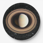 惑星の土星の星の背景(太陽系)の~~ ペーパープレート (正面)