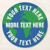 惑星の地球の世界地図のカスタムの飲み物用コースターを救って下さい ラウンドペーパーコースター (正面)