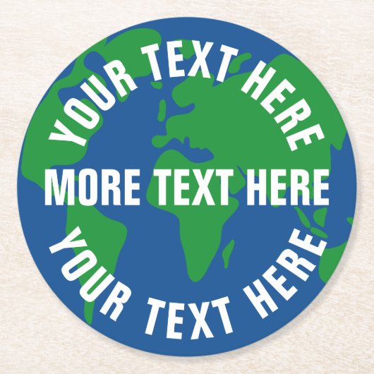 惑星の地球の世界地図のカスタムの飲み物用コースターを救って下さい ラウンドペーパーコースター (正面)