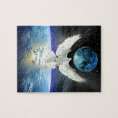 惑星の地球の日の出上の平和の鳩 ジグソーパズル (横)