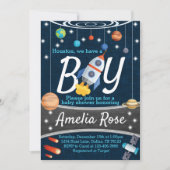 惑星の外宇宙ベビーシャワー招待状 男の子 招待状 (正面)