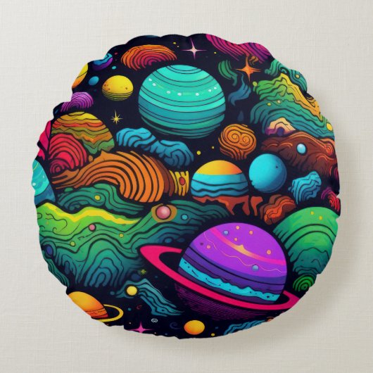 惑星の背景 ラウンドクッション (正面)