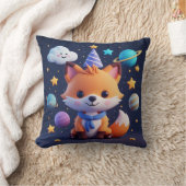 惑星や星と一緒に笑顔の雲の上の可愛い狐 クッション (ブランケット)