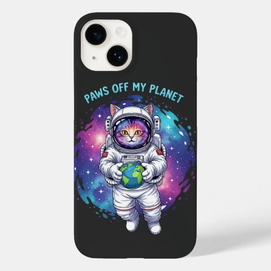 惑星を守れ - 宇宙飛行士猫の宇宙デザイン Case-Mate iPhoneケース (裏面)