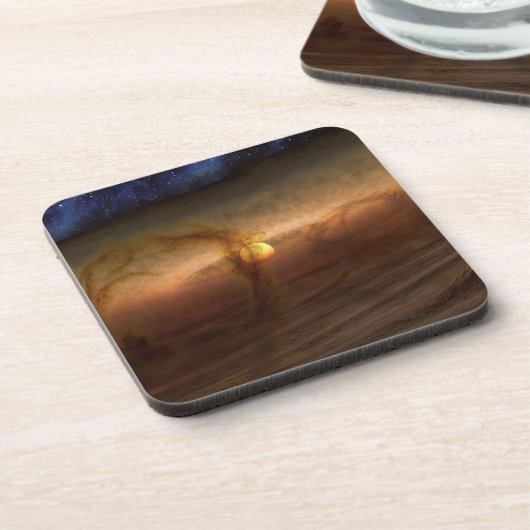 惑星を形成する材料の円盤は星を回る。 コースター (左側)