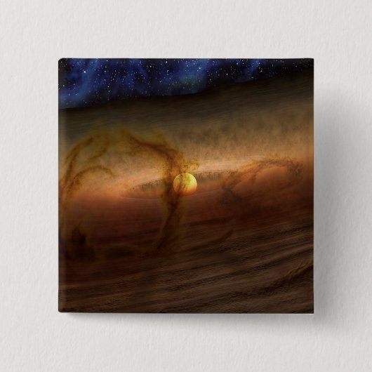 惑星を形成する材料の円盤は星を回る。 缶バッジ (正面)