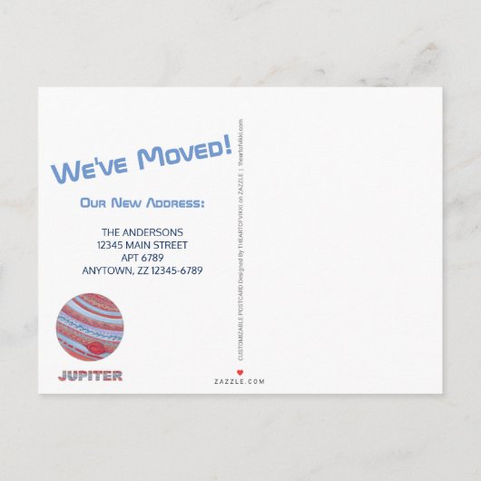 惑星カラフル木星おもしろいが新しい住所を移動 案内ポストカード (裏面)