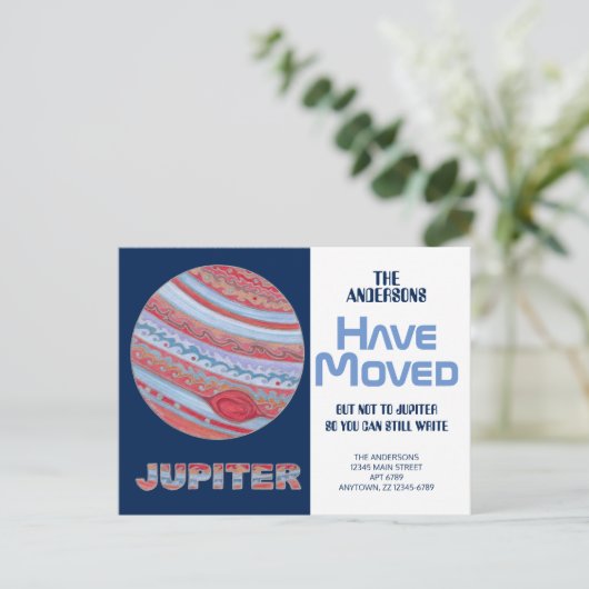 惑星カラフル木星おもしろいが新しい住所を移動 案内ポストカード (スタンド正面)