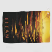 惑星サターンのタイタン最大の月 ゴルフタオル (横)