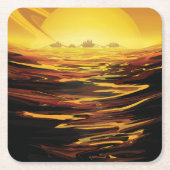 惑星サターンのタイタン最大の月 スクエアペーパーコースター (正面)