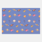 惑星サターン混色ブルーとブラック ラッピングペーパーシート (正面3)